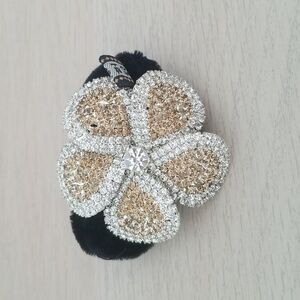 Jeweled Metal Flower Velvet Scrunchie